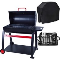 Emberman Large Barrel Charcoal Barbecue with Free Heavy-Duty Cover & Deluxe BBQ Tool Set