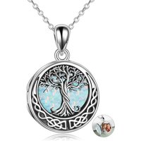 Sterling Silver Opal Tree Of Life & Celtic Knot Personalized Photo Locket Necklace
