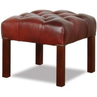 Casa Padrino Chesterfield Echtleder Hocker in weinrot mit dunkelbraunen Beinen 50 x 50 x H. 45 cm - WohnzimmermÃ¶bel