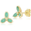 Floral Marquise Emerald Stud Earrings in 9ct Yellow Gold