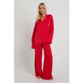 Oversized Satin Long Sleeve Shirt & Trousers Pyjama Set, Rojo