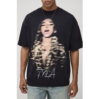 Black Oversized Tyla License Printed T-Shirt, Negro