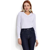 Blusa Branca Manga Longa com Decote em V