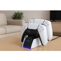 Dual Fast Charging Dock for PS5 Wireless Controller - USB-C Rapid Gamepad Station, LED Status, Safe Charge | Wowcher