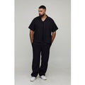 Conjunto Plus De Pantalón Y Camisa Plisada, Negro