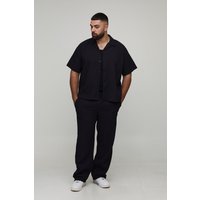Conjunto Plus De Pantalón Y Camisa Plisada, Negro