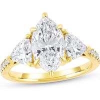 14K Gold 3.33 CT.T.W. Pear Cut Lab Created Diamond Three Stone Custom Engagement Ring D VVS1-VS1 IGI Certified