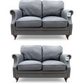 Luxury Vintage 2+2 Seater Settee Sofa Suite Grey Real Leather