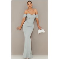 Sage Green Corset Detail Bardot Bridesmaid Dress