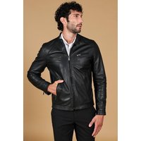 Black nappa lamb leather biker jacket four zipper pockets