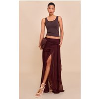 Dark Chocolate Chiffon Lined Tie Front Maxi Skirt