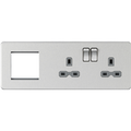 KnightsBridge Screwless 13A 2G DP Socket + 2G Modular Combination Plate - Brushed Chrome, Grey Insert