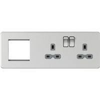 KnightsBridge Screwless 13A 2G DP Socket + 2G Modular Combination Plate - Brushed Chrome, Grey Insert