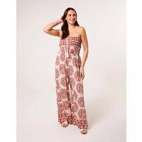 Strapless Elasticated Printed Jumpsuit - S/M / CORAL