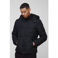 Regular Fit Hooded Matte Puffer Jacket In Black, Negro