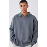 Polo Oversize Estilo Sudadera Con Estampado De Rugby Y Solapas, Gris