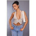 Stone Cargo Lace Up Side Zip Up Crop Top