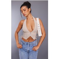 Stone Cargo Lace Up Side Zip Up Crop Top