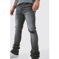Vaqueros Pitillo De Campana Con Pernera Plisada Y Rodilla Rota, Gris
