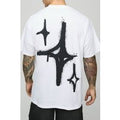 Camiseta Oversize Blanca Con Estampado De Grafiti Y Espray De Estrellas, Blanco