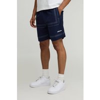 Pantalón Corto Holgado De Nailon Fruncido Con Rayas Y Cintura Elástica, Navy
