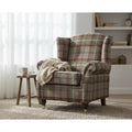 Wingback Fireside Armchair Balmoral Heather Check Fabric Classic Tartan Style