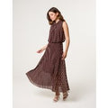 Polka Dot Sleeveless Cowl Pleat Dress - M / CHOCOLATE/STONE