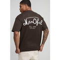 Chocolate Oversized Extended Neck Super Heavyweight Embroidered T-Shirt, Brown