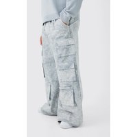 Pantalón Plus Multi Cargo Súper Holgado Con Cintura Elástica Y Lavado A La Piedra, Gris