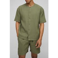 Camisa Oversize De Manga Corta Plisada Sin Cuello, Verde