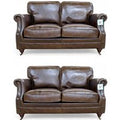 Luxury Vintage 2+2 Seater Settee Sofa Suite Distressed Brown Real Leather