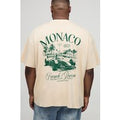 Plus Oversized Monaco Racing Print T-Shirt, Beige