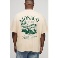 Plus Oversized Monaco Racing Print T-Shirt, Beige