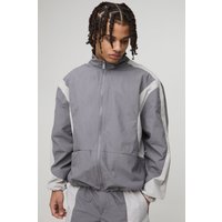 Chaqueta Regular Con Colores En Bloque, Cuello Alto Y Costuras Antidesgarros, Gris