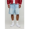 Regular Fit Panelled Embroidered Jorts, Azul
