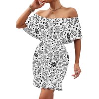 Women's 2025 Spring/Summer New Customized Casual Loose Swinging Collar Shoulder Printed Flower Strap Dress