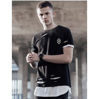 T-Shirts St Alpha Layered Longline T-Shirt with Rips in Jet Black - Saint & Sinner / XS - Tokyo Laundry