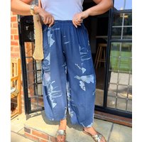 Navy Floral Cotton Barrel Leg Trousers