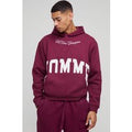 Felpa squadrata oversize con stampa Homme e cappuccio, Rosso