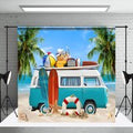 Vacation Blue RV Sea Tree Beach Summer Backdrop - Aperturee