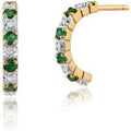 Classic Round Emerald & Diamond Half Hoop Style Earrings in 9ct Yellow Gold