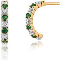 Classic Round Emerald & Diamond Half Hoop Style Earrings in 9ct Yellow Gold