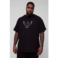 T-shirt Plus Size con ricami di colomba, Nero