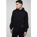 Sudadera Oversize Recta Con Capucha Y Marca De Tela, Negro