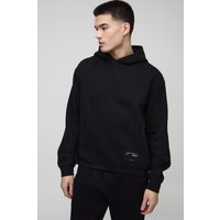 Sudadera Oversize Recta Con Capucha Y Marca De Tela, Negro