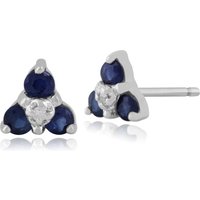 Classic Sapphire & Diamond Cluster Stud Earrings in 9ct White Gold