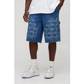 Regular Fit Carpenter Contrast Stitch Denim Jorts, Azul