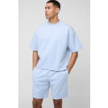 Conjunto Oversize De Pantalón Corto Y Camiseta Recta De Scuba, Azul