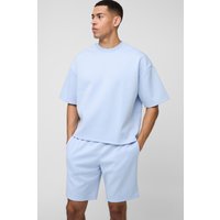 Conjunto Oversize De Pantalón Corto Y Camiseta Recta De Scuba, Azul
