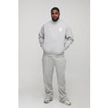 Plus Regular 1/4 Zip Gothic B Embroidered Funnel Neck Sweater & Regular Split Hem Jogger Tracksuit, Gris